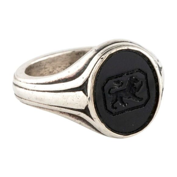 Ralph Lauren 925 Sterling Silver Onyx Lion Intaglio Signet Ring - Picture 3 of 16